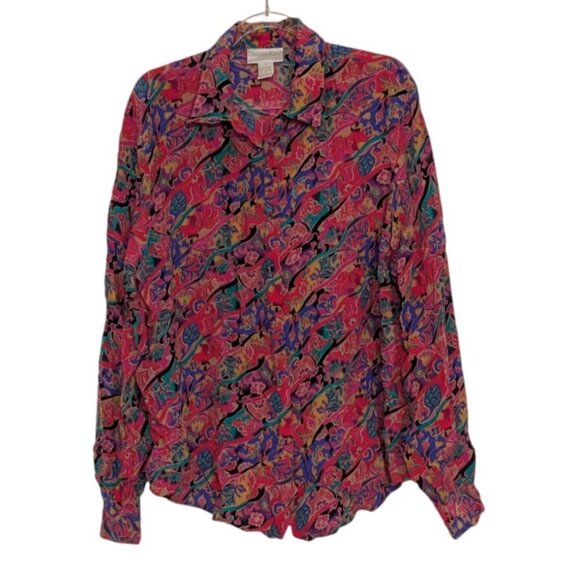 Vintage Christie & Jill Silk Floral Shirt Womens Size 14 Pink Lightweight - Picture 1 of 9